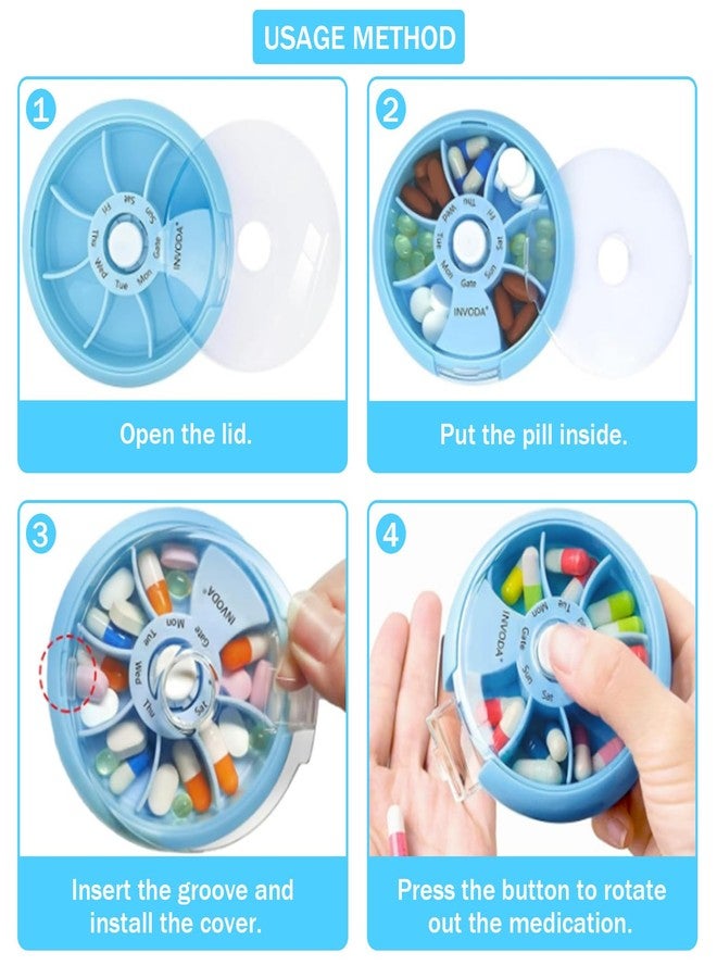 INVODA Weekly Pill Organizer with 77 Pre-Cut Medication Labels – 7 Compartment Rotating Medicine Box Daily Pill Case for Vitamins, Fish Oil & Prescriptions – BPA-Free Plastic – Compact Travel Size - Image 3